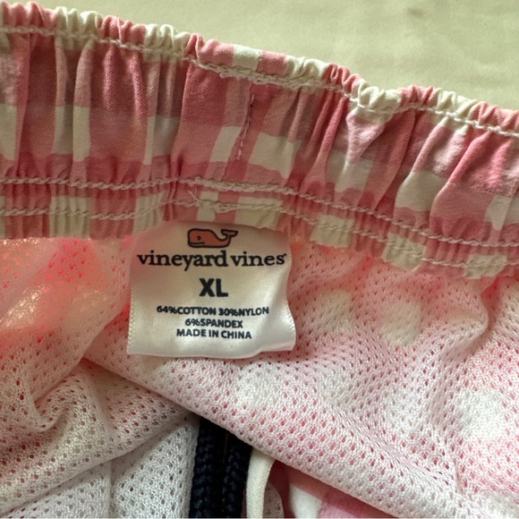 Vineyard Vines Men’s Swim Trunks XL Pink Check Race Stripe Side Pockets - Picture 7 of 10